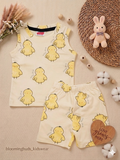 Yellow Chick Print Unisex Sleeveless Co-ord Shorts Set