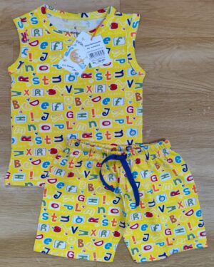 Alphabet Parade Sleeveless Set – Yellow ABC Print Co-ord