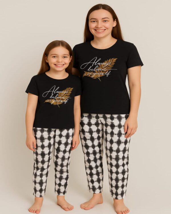 Believe in Yourself Monochrome Mom-Daughter Pyjama Set