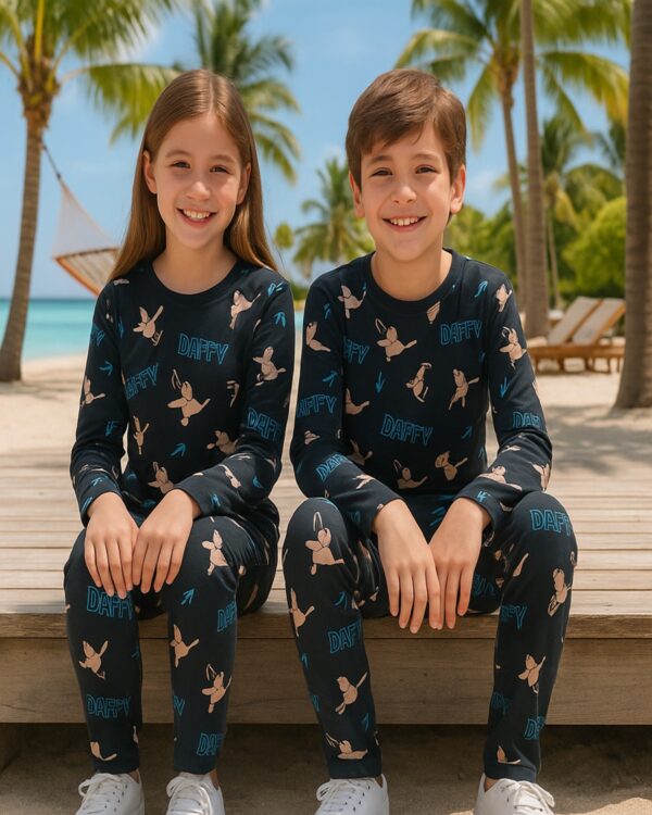 Black Cartoon Print Kids Coord Set – Full Sleeve T-Shirt & Pajama