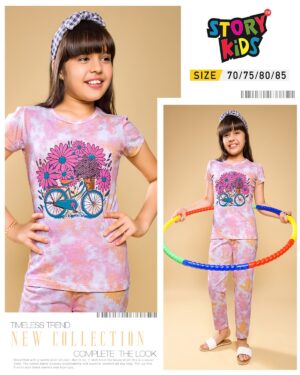 Blooming Bicycle Pink & Orange Tie-Dye Adventure Girls’ Pyjama Set