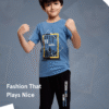 Boys Airforce Blue T-Shirt & Black Capri Set – Cotton Bio-Wash Casual Wear
