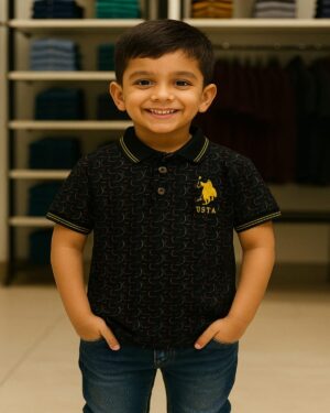 Boys Black Collar T-Shirt – Premium Airtex Pique Cotton Polo