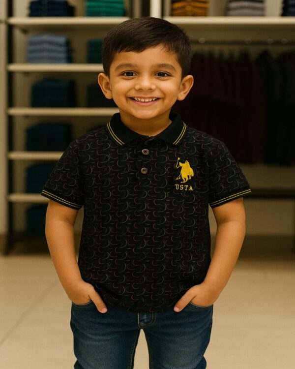 Boys Black Collar T-Shirt – Premium Airtex Pique Cotton Polo