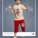 Boys Dark Cream T-Shirt & Ruby Red Capri Set – Cotton Bio-Wash Casual Wear
