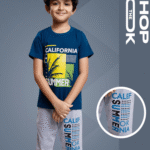 Boys Deep Teal T-Shirt & Cloud Capri Set – Cotton Bio-Wash Casual Wear