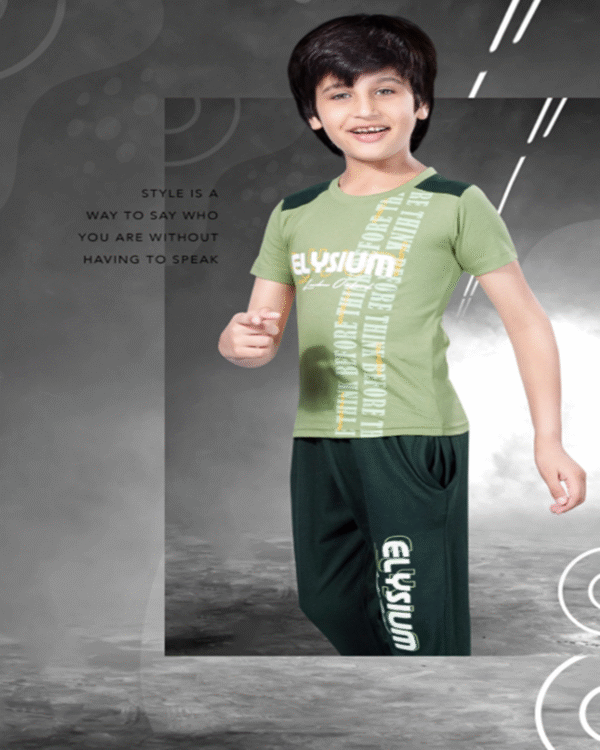 Boys Moss Green T-Shirt & Dark Majestic Wine Full Pant Set – Cotton Bio-Wash Casual Wear