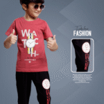 Boys Pale Claret T-Shirt & Black Capri Set – Cotton Bio-Wash Casual Wear