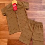 Brown Tiny Hearts Kids Front Open Co-ord Shorts Set