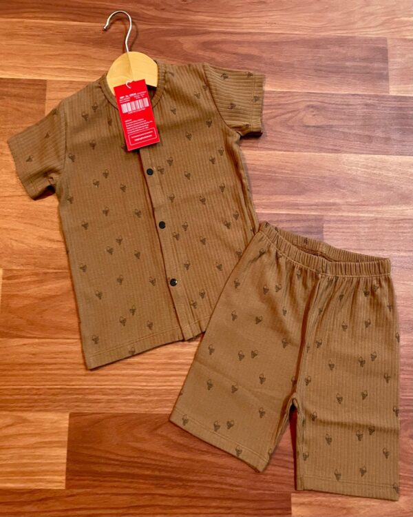 Brown Tiny Hearts Kids Front Open Co-ord Shorts Set