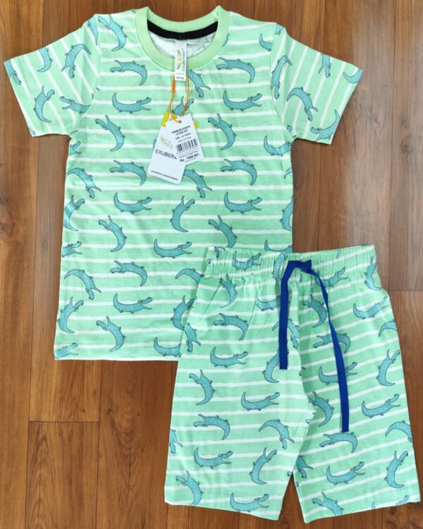 Cheery Croc Adventure Set – Mint Green Crocodile Print T-Shirt & Shorts Coord