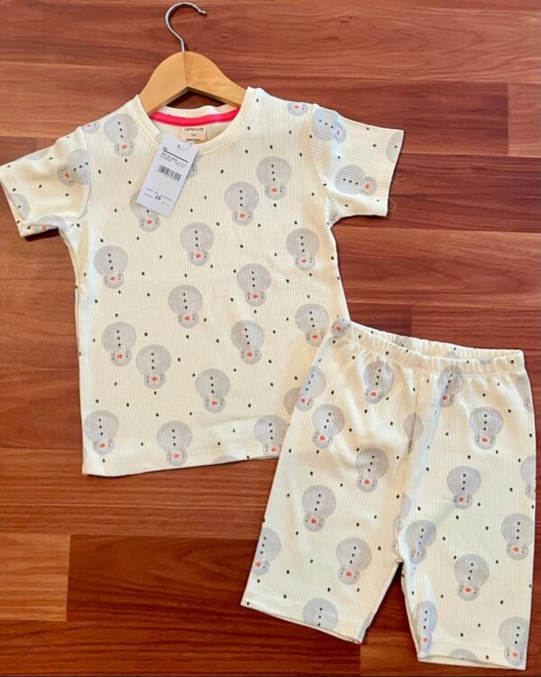 Cuddle Bear Print White Kids Casual Outfit Co-ord Shorts Set