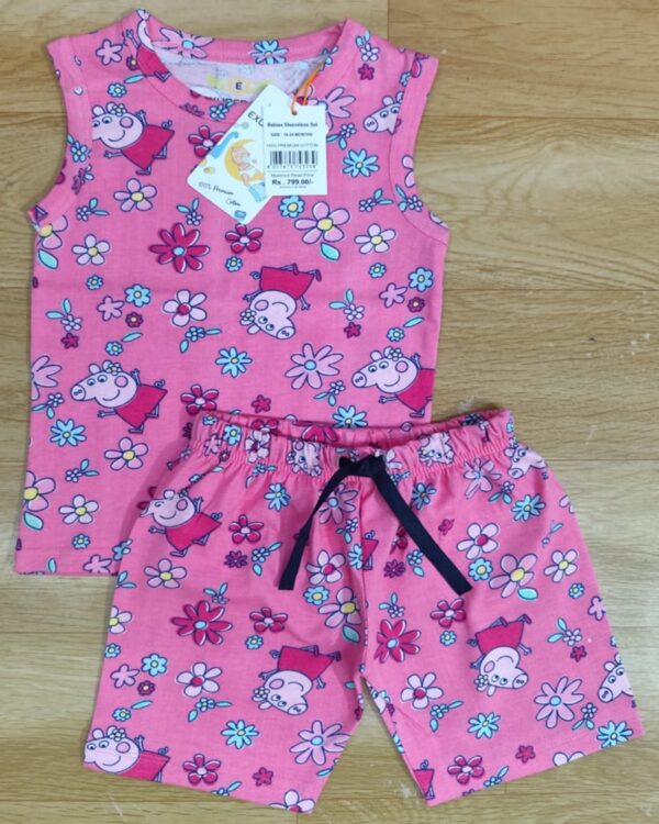Cute Piggy Blossom Sleeveless Set – Pink Floral & Cartoon Pig Print Co-ord