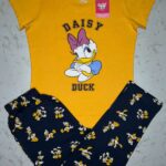 Daisy Duck Cheerful Charm Girls’ Pyjama Set – Amber Yellow T-Shirt & Navy Blue Printed Pyjama Set