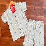 Dancing Bunny Pale Green Kids Front Open Co-ord Shorts Set