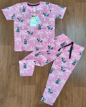 Dancing Mickey Tree Print Pink Kids Casual Co-ord Pant Set