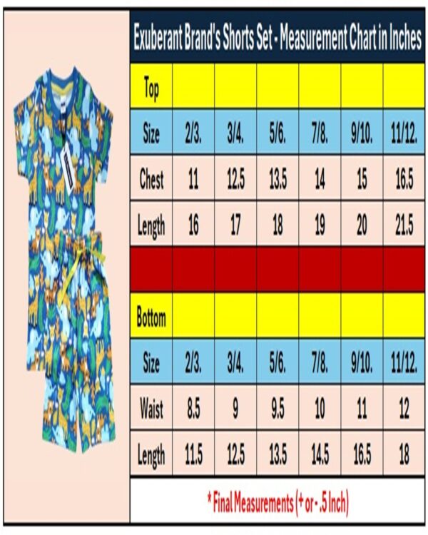 Exuberant Shorts Size Chart