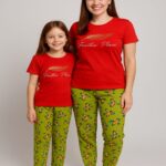 Feather Place Red & Green Mom-Daughter Pyjama Set