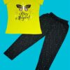 Girls Chartreuse Yellow Stay Magical Butterfly T-Shirt & Black Printed Pyjama – Comfort Nightwear Set