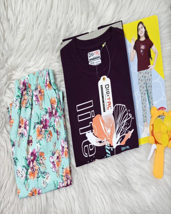 Girls Chic Maroon Bloom Floral Pyjama Set