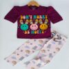 Girls Dark Rouge Smiley Print T-Shirt & Pale Pink Printed Pyjama Set