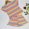 Girls Multicolor Wavy Stripe Top & Frill Shorts Set – Premium Cotton Jersey