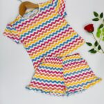 Girls Multicolor Wavy Stripe Top & Frill Shorts Set – Premium Cotton Jersey