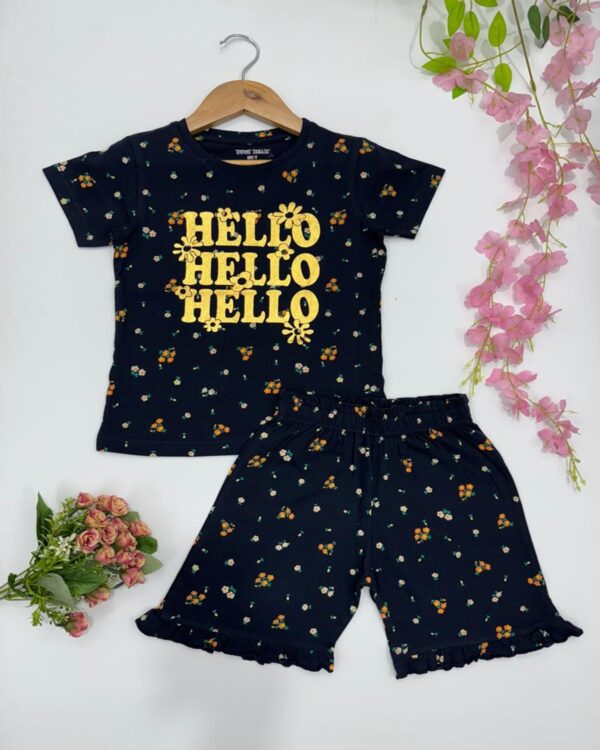 Girls Navy Blue Hello Daisy T-Shirt & Frill Shorts – Trendy Co-ord Set