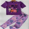Girls Plum Floral Print T-Shirt & Light Purple Printed Pyjama Set