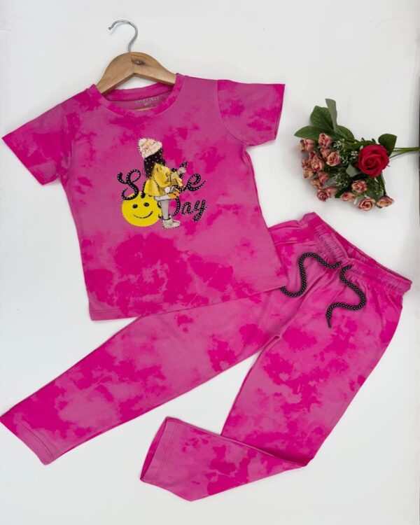 Girls Smile Day Fuchsia Pink Tie-Dye Pyjama Set