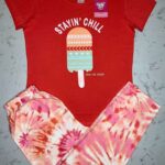 Girls Stayin’ Chill Ice Cream Vermillion Orange T-Shirt & Tie-Dye Pyjama