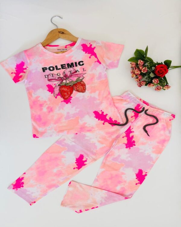 Girls Strawberry Swirl Pink Tie-Dye Pyjama Set