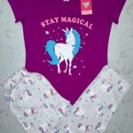 Girls Unicorn Dreamland Stay Magical Pompadour Purple T-Shirt & Chalk White Pyjama