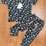 Half White Word Print Black Kids Casual Co-ord Pant Set