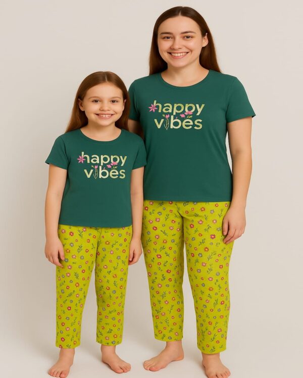 Happy Vibes Floral Mom-Daughter Pyjama Set