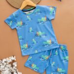 Kids Air Force Blue with Pond Theme Print T-Shirt & Shorts Set – Cotton Casual Wear