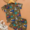 Kids Army Green with Jungle Theme Print T-Shirt & Shorts Set – Cotton Casual Wear