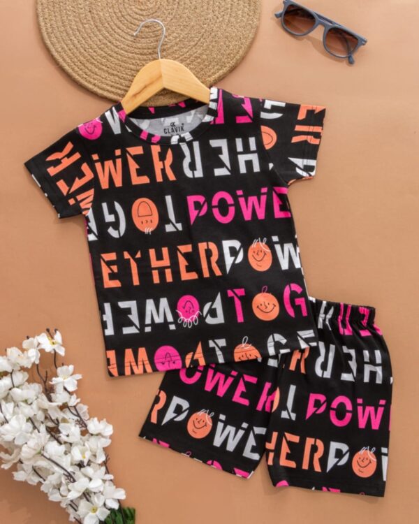 Kids Black with Alphabet Print T-Shirt & Shorts Set – Cotton Casual Wear