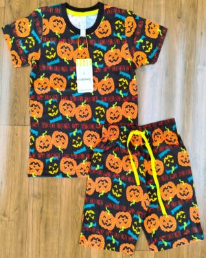 Kids Black with Halloween Theme Print T-Shirt & Shorts Set – Cotton Bio-Wash Casual Wear