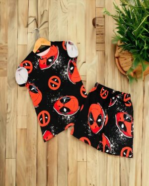 Kids Black with Red Spider Mask Print T-Shirt & Shorts Set – Cotton Casual Wear