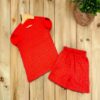 Kids Cherry Red Curve Checked T-Shirt & Shorts Set – Cotton Casual Wear