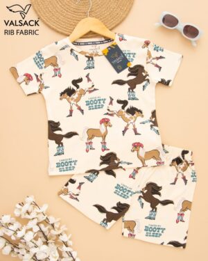 Kids Cream with Horse Print T-Shirt & Shorts Set – Cotton Casual Wear