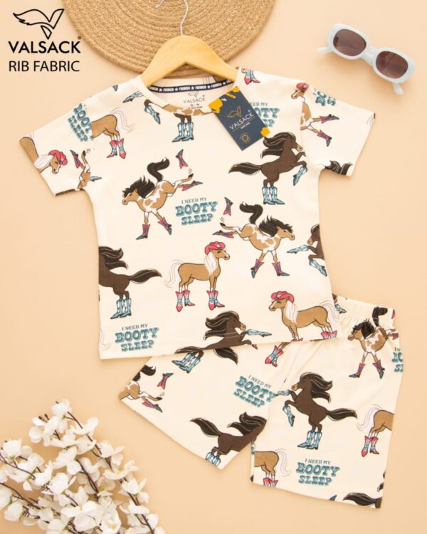 Kids Cream with Horse Print T-Shirt & Shorts Set – Cotton Casual Wear