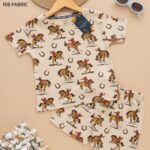 Kids Cream with Horse Ride Print T-Shirt & Shorts Set – Cotton Casual Wear