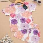 Kids Cute Multicolor Floral Print T-Shirt & Shorts Set – Cotton Casual Wear