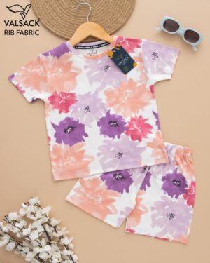 Kids Cute Multicolor Floral Print T-Shirt & Shorts Set – Cotton Casual Wear