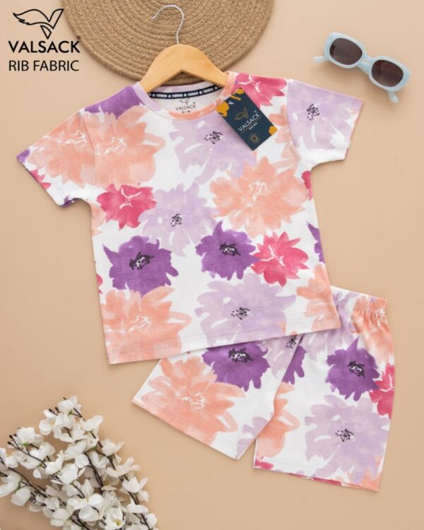 Kids Cute Multicolor Floral Print T-Shirt & Shorts Set – Cotton Casual Wear