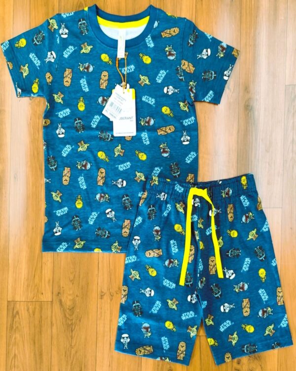Kids Dark Peacock Blue Star Wars Print T-Shirt & Shorts Set – Cotton Bio-Wash Casual Wear