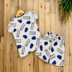Kids Ice White with Blue Spider Mask Print T-Shirt & Shorts Set – Cotton Casual Wear