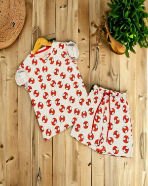Kids Ice White with Red Spider Mask Print T-Shirt & Shorts Set – Cotton Casual Wear
